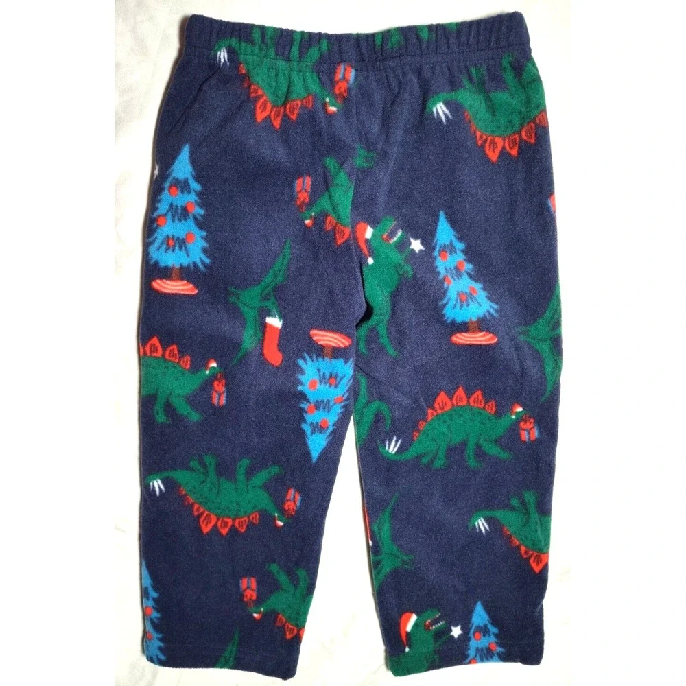 Toddler Boy 2T Carter's T-Rex Christmas Pajamas 2pc Fleece Cotton Dinosaur‎ NWT